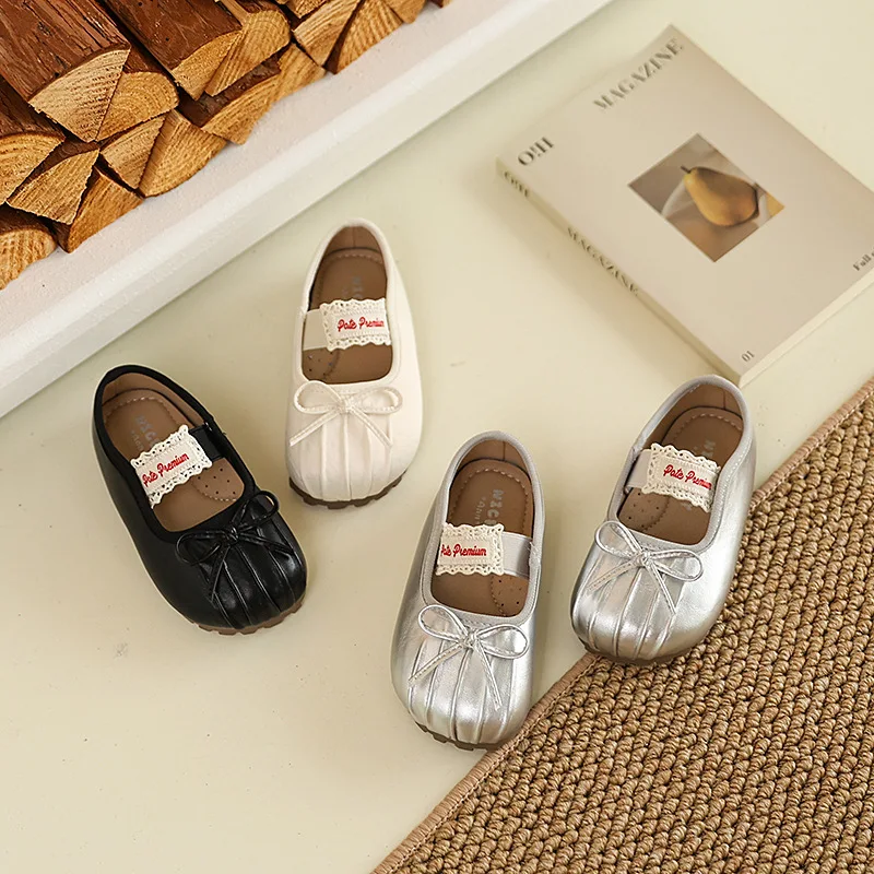 2025年秋新作 子供用レザーシューズ 女の子向け 韓国風 ソフトボトム 滑り止め 多用途 シック プリンセスシューズ