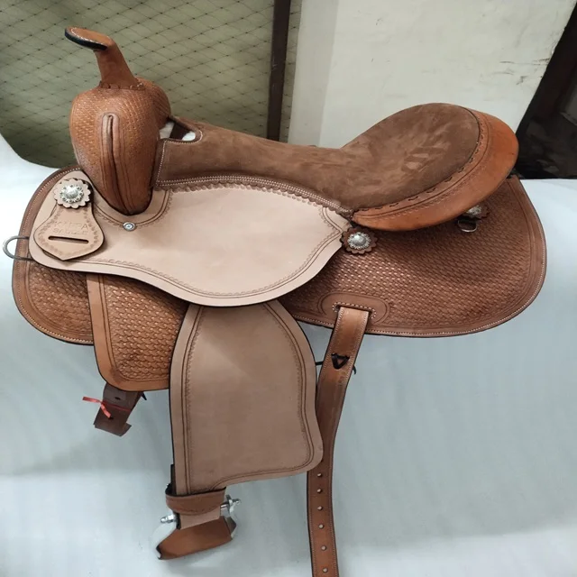 Ridex Custom Genuine Leather Western Horse Saddle Hand Tooled Trail Riding with Wood and Plastic Tree Stainless Steel Hardware
