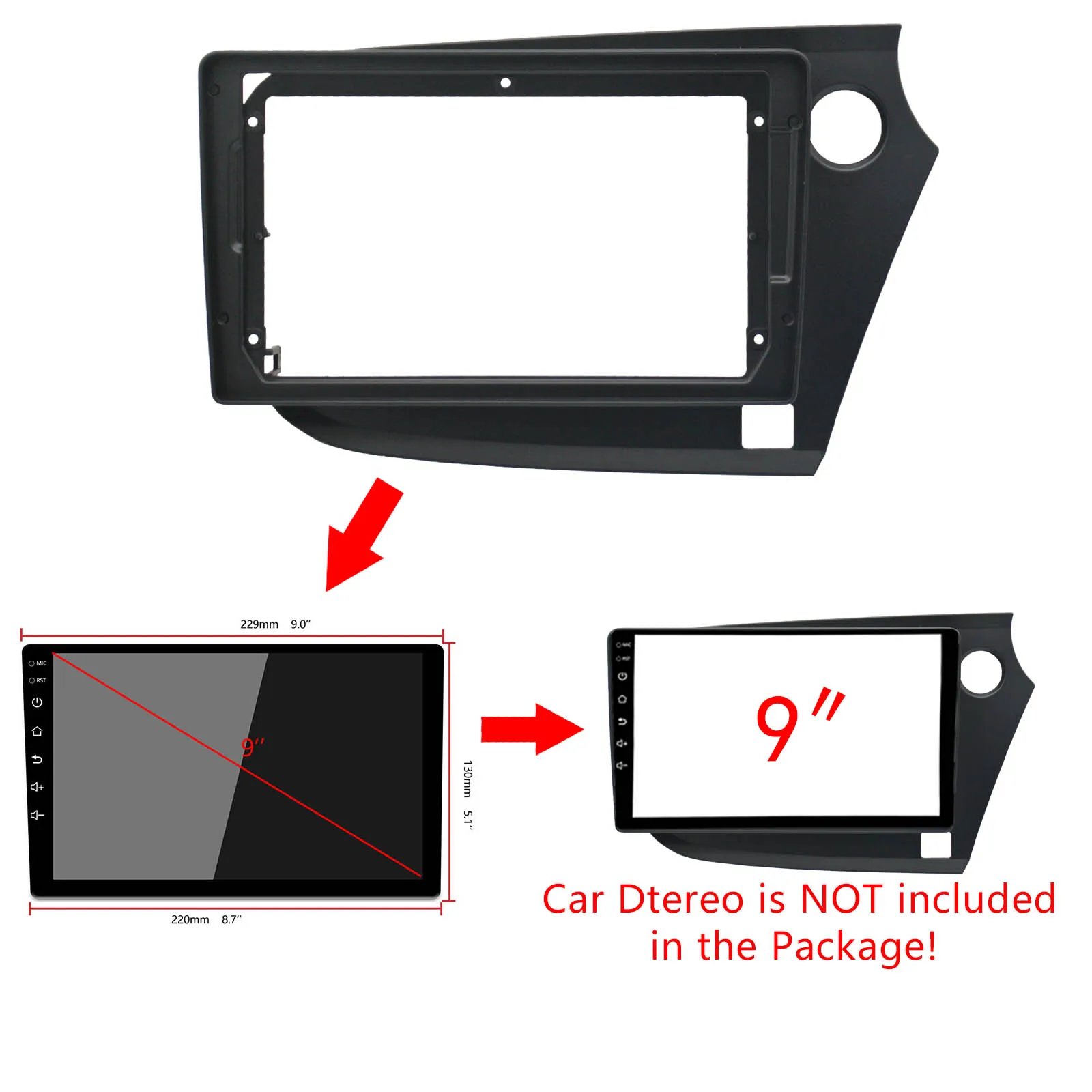 9 Inch Car Radio Fascia For Honda Insight Left Right Wheel 2009-2014 Double Din Car Dvd Frame Install Panel Dash Retrofit Kits