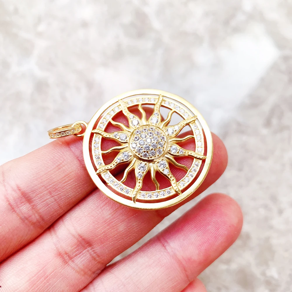 Pendant Gold Color Amulet Sun,Fashion Glam 925 Sterling Silver Jewelry Europe Accessories Gift For Men Woman