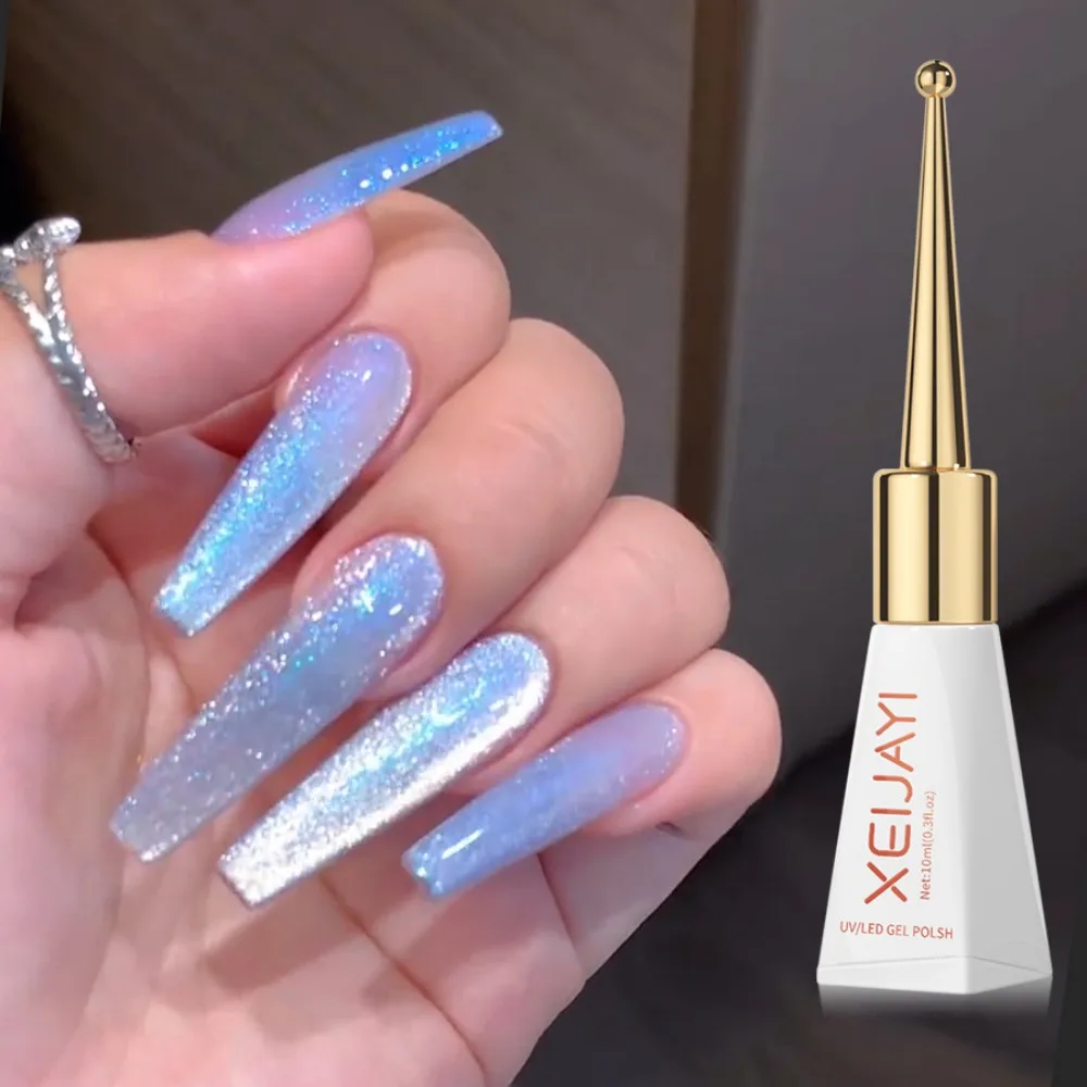 XEIJAYI 10ML Blue Magnetic Gel  Reflective Glitter Ceramic Cat's Eye Nail Polish Soak Uv Permanent Seedling Varnish Nail Art