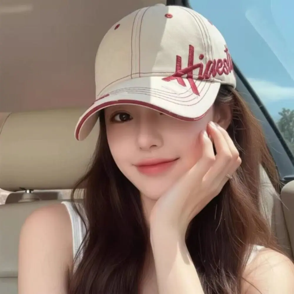 Wide Brim Baseball Cap Letter Embroidered Adjustable Sun Hats Large Head Circumference Cotton Sun Protection Cap Summer Season