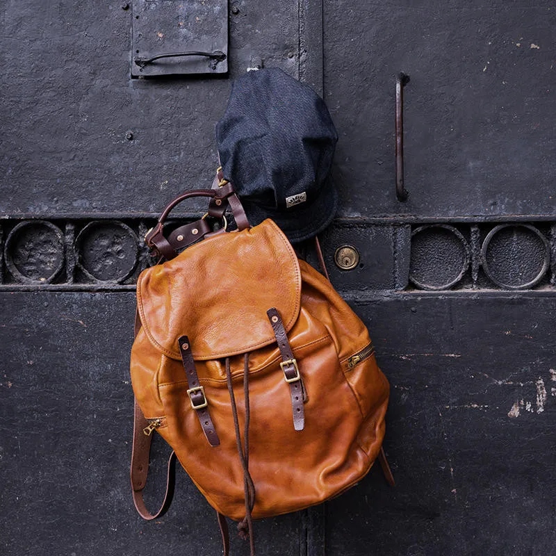 Sacs à dos en cuir véritable de grande capacité pour hommes, cartable en cuir de cercle naturel fait à la main, voyage en plein air, quotidien, week-end, haute qualité