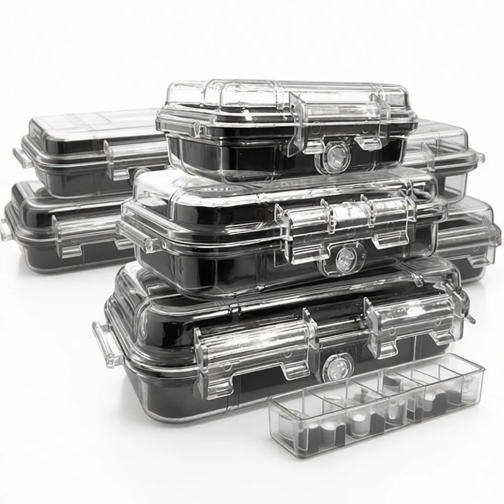 Mini Portable Waterproof Storage Box Transparent Shockproof Case With Foam Lining Camping Travel Jewelry Tool Organizer Box view 6