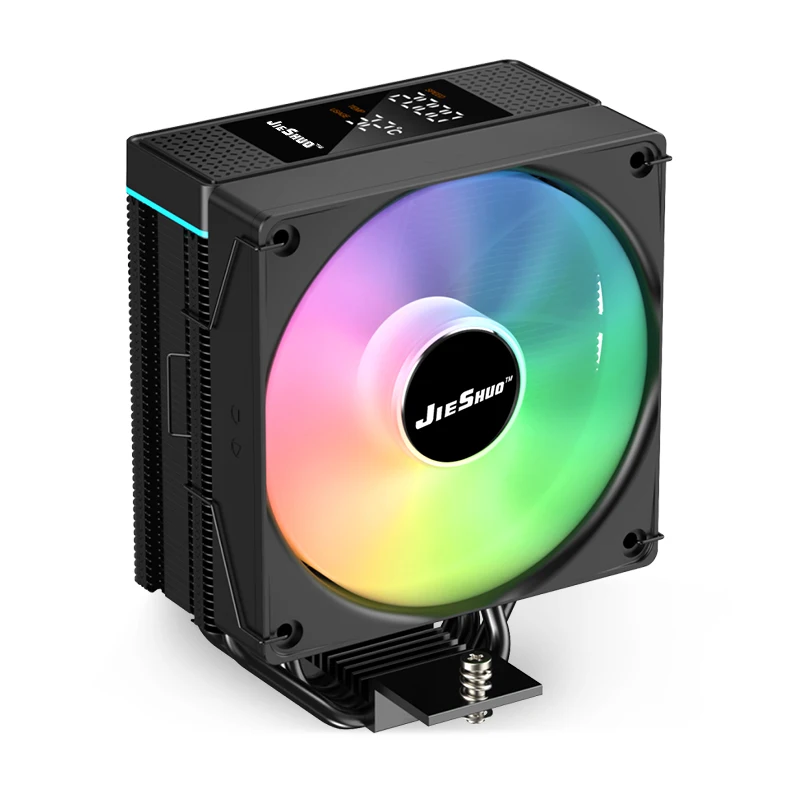 JIESHUO JS2501 CPU Cooler with Real-Time Temp & RPM Display for Intel LGA1700/AMD PWM Control ARGB Sync PC Fan
