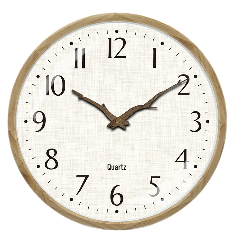

Solid wood linen wall clock Home silent clock Living room wall clock Simple creative art Linen bedroom quartz