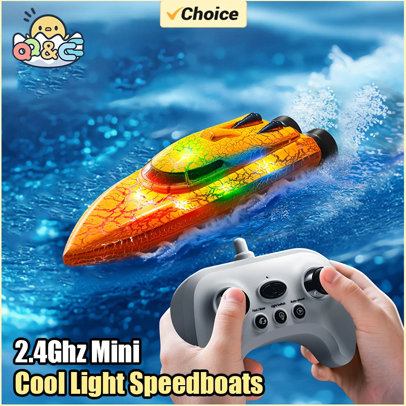 RC Baots 2.4G 4WD Mini Remote Control Boat with Light Speedboat for Pools Competitive Indoor Watercraft Toys For Kids Gifts