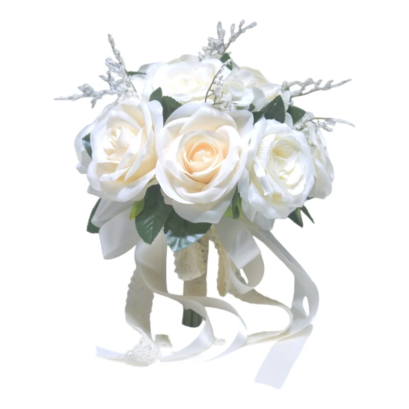 HX6F Elegant Artificial Rose Flower Bridal Bouquet Wedding Ceremony Bouquet for Bride