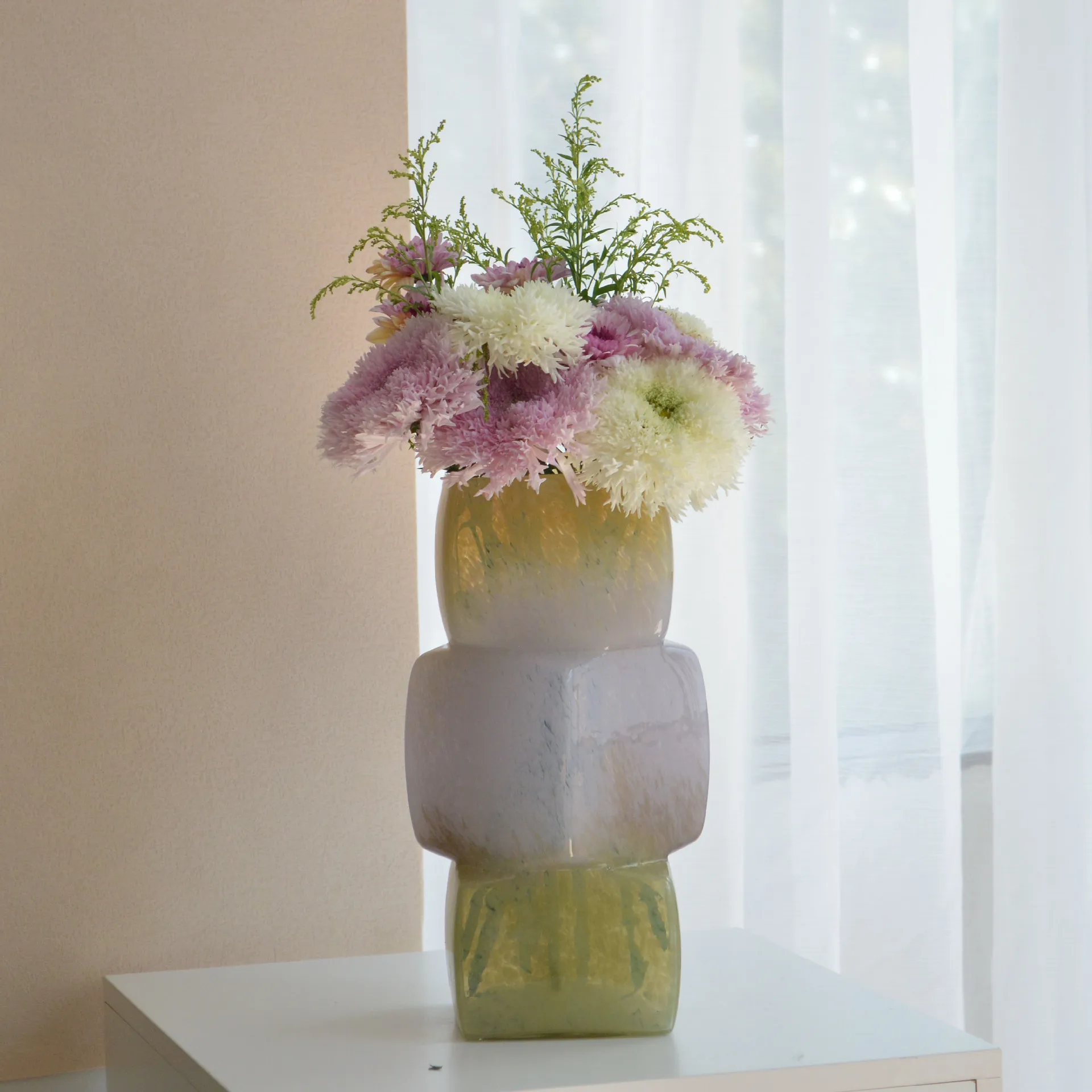 Vase in Ancient Style Gradient Color Geometric Square Table Soft Decoration Glass Vase Ornaments High Appearance Level