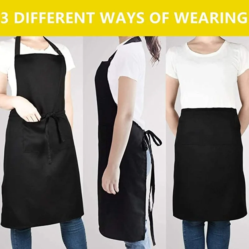 Unisex Adjustable Cooking Apron Household Solid Color Apron Chef Waiter Barbecue Hairdresser Adult Pocket Apron Kitchen Supplies