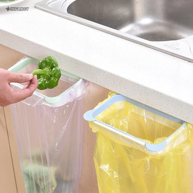 Bastidores de bolsas de basura colgantes, soportes de almacenamiento de armario de cocina, soporte de puerta trasera, bolsa de basura, estante de almacenamiento de toallas