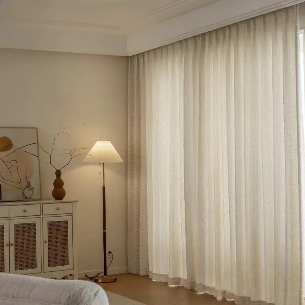 Customized Thickened Chenille Cloth Yarn Cream Luxury Curtains for Living Dining Room Bedroom Semi-Blackout Elegant Modern Decor