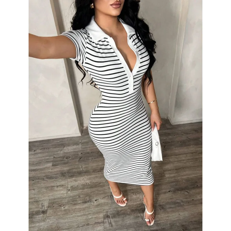 

Summer 2026 New Women's Casual Elegant Business Commuter Style Lapel Button Striped Dress