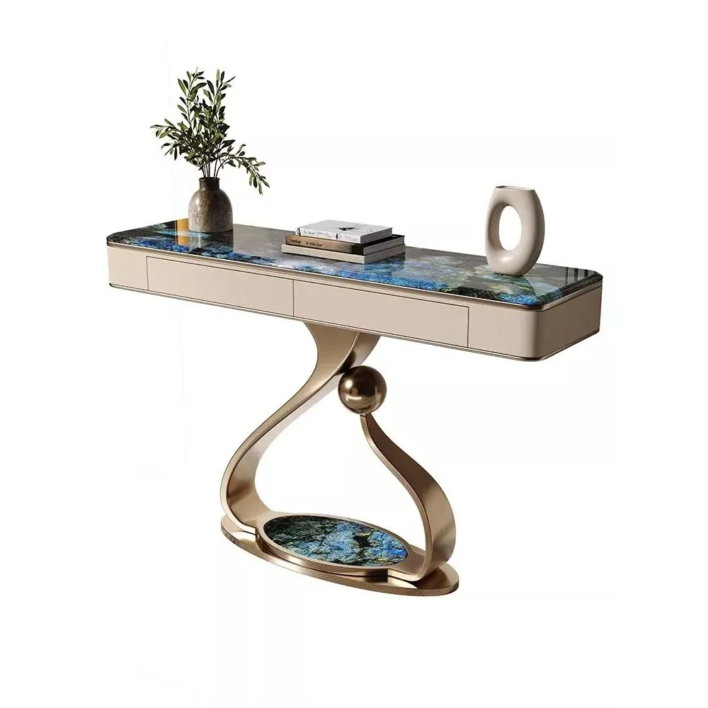 

Light luxury entrance luxury stone entrance cabinet aisle wall entrance stainless steel natural marble storage console new style