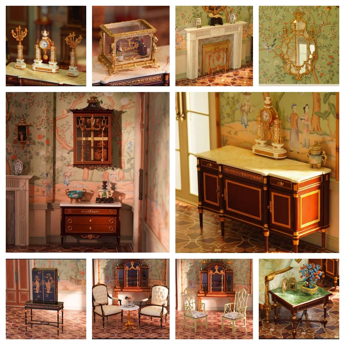 

1/6 DollHouse Decoration Rococo & Chinese-style Furniture Set Bjd Doll Miniature Tableware Wine Cabinet Angel Candlestick Model