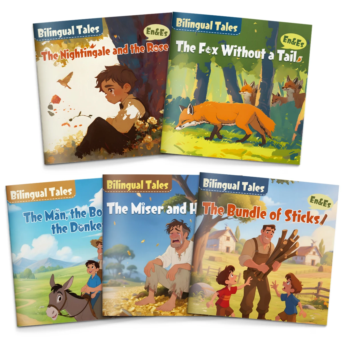 English-Spanish Bilingual Moral Tales for Kids: The Fox Without a Tail, The Bundle of Sticks Read-Aloud Storybook Set