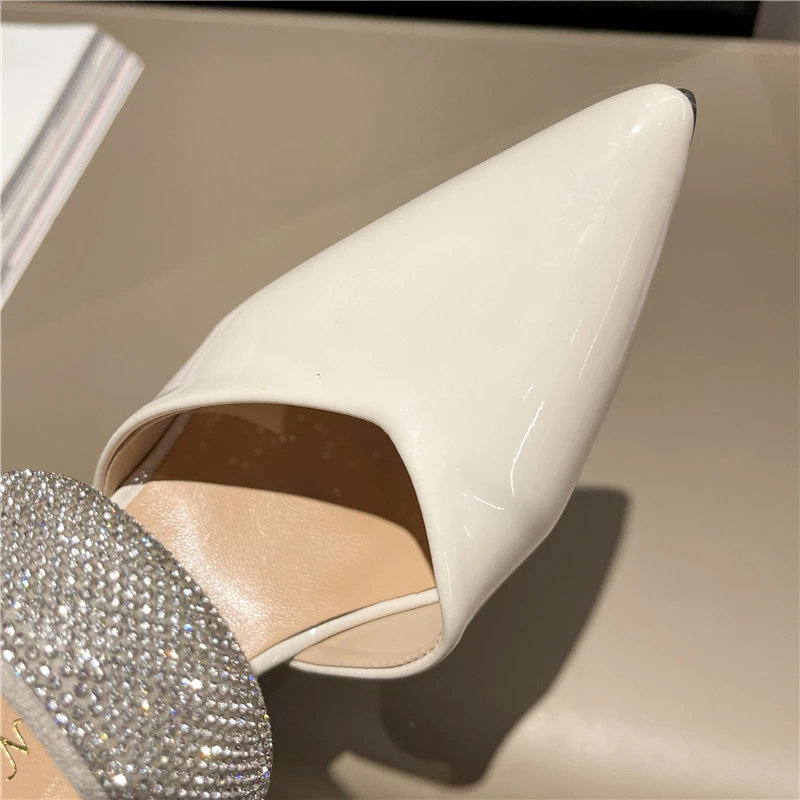 Women Slippers Pointed Toe High Heels Mules Pu Leather Slip on Summer Shoes Female Sandals 2022 Indoor