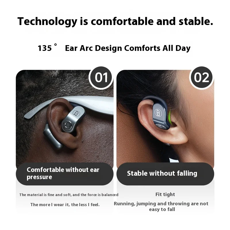 BACHJOHANN Free OpenFit Bluetooth Earphone Panoramic Stereo Sound Replaceable Battery Waterproof Hanging Sports Headset Cutsom