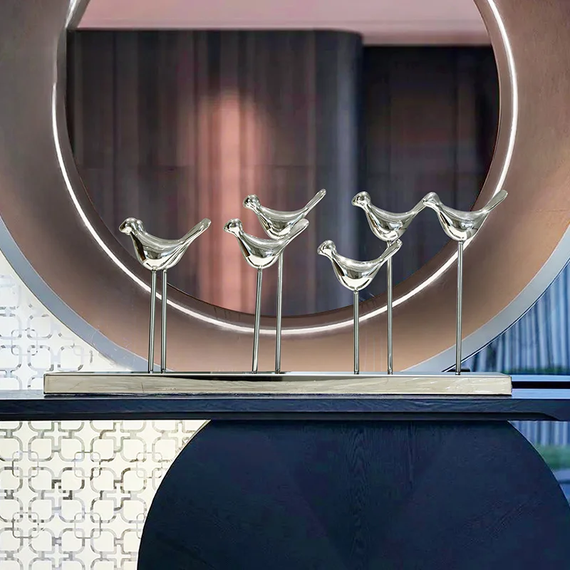 Model Room Metal Bird porch Decorations Creative Hotel Living Room Soft Installation Artwork Luxury Stainless Steel Sculpture