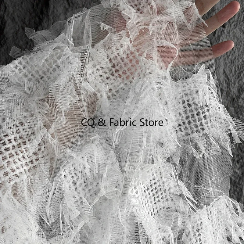 Tassel plaid pattern embroidered lace fabric for Custom Designer Dresses and Clothing DIY Backgrounds Tassel Decoration