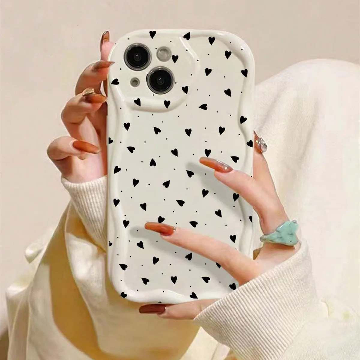 Cute Love Heart Sunflower Smile Bracket for IPhone 14 Pro Max 13 12 11 Pro Max XS Max XR 7 8 Plus 6 6S Clear Soft Wavy Cover