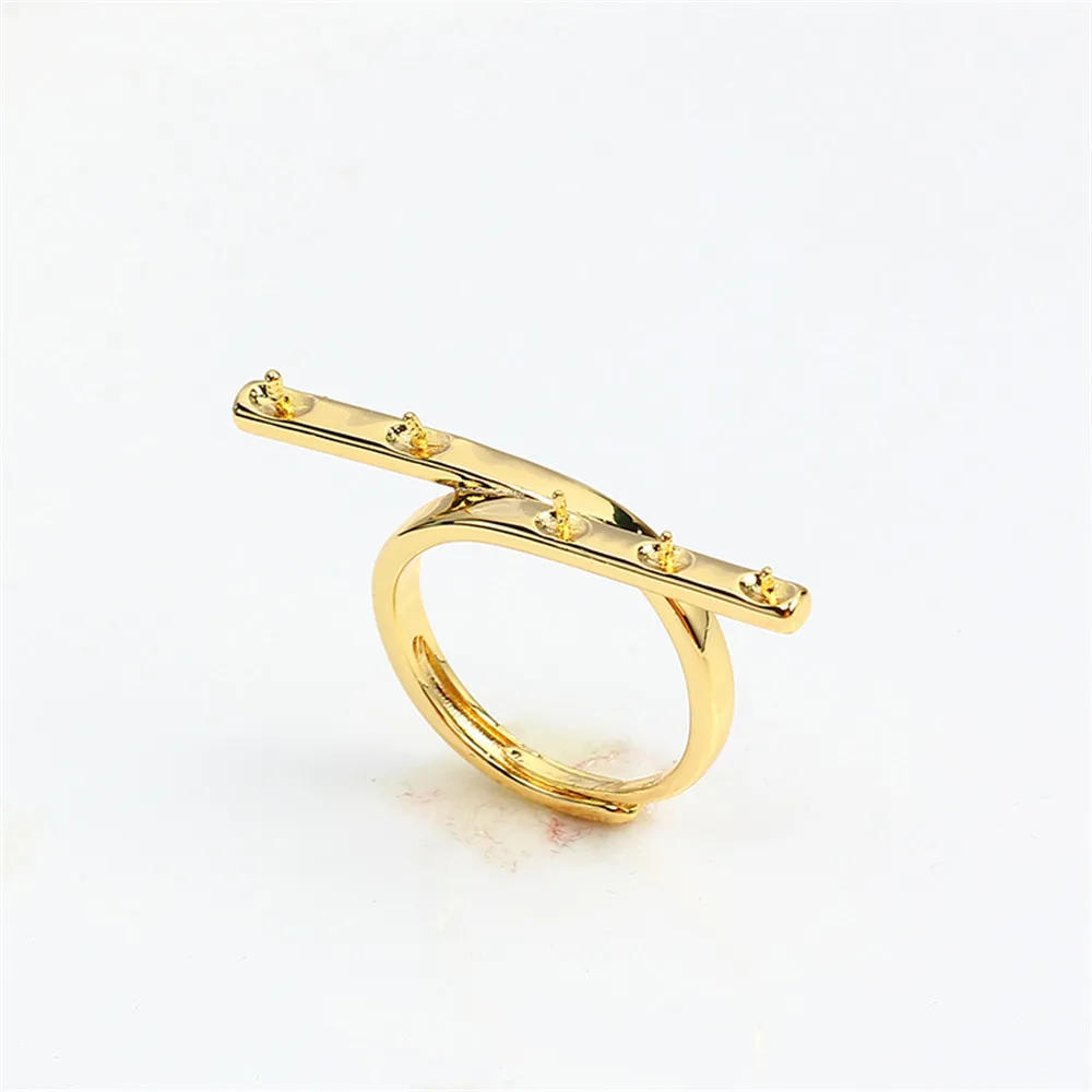 14k Gold Plating Color-preserving Multi-bead Balance Beam Ring Zircon Pearl Empty Support Adjustable DIY Accessories Female