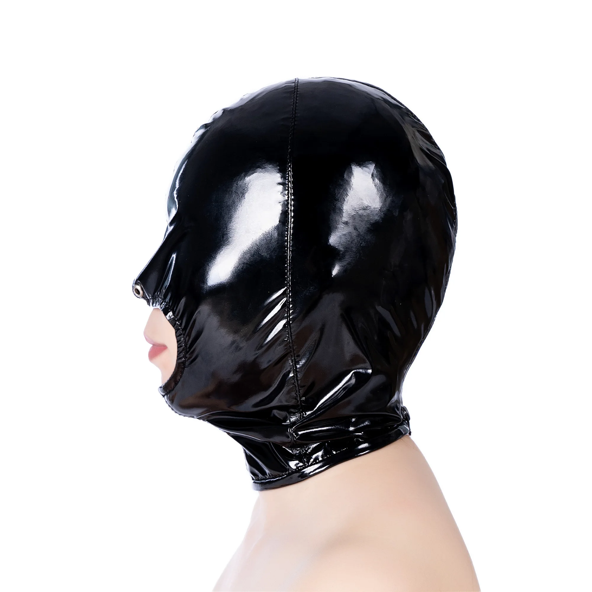 Fetish Cosplay Mask Soft Glossy Leather Full Cover Hood with Zipper Anime Halloween Party Costume Props Stage Performance Mask
