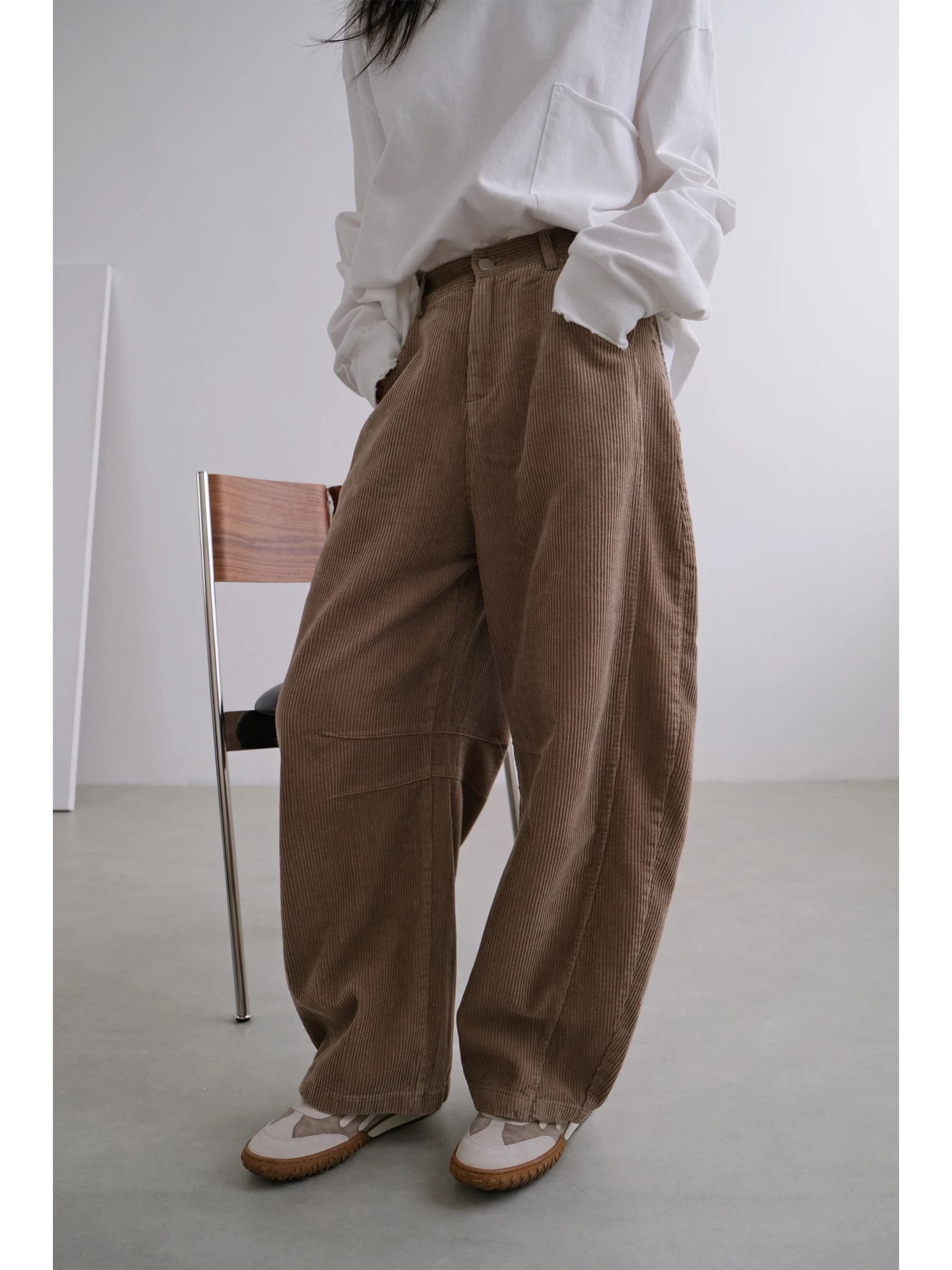 

Lazy Sle Corduroy Elastic Waist Loose Knife-ape Pants Women's Casual Trousers Comfortable Cotton Pants for Students