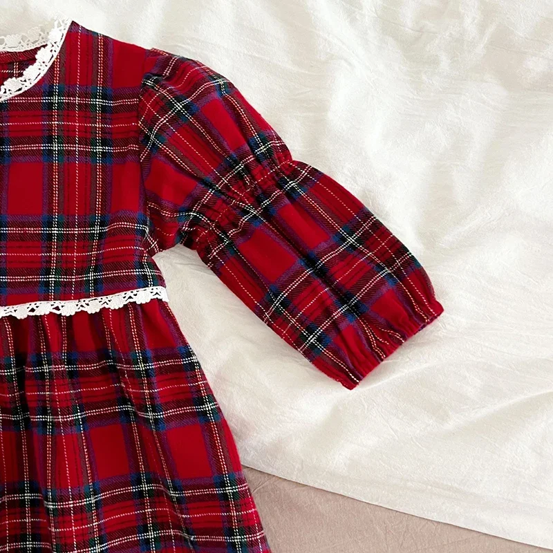 Children Clothes 1-6Yrs Christmas Girls Red Dress Toddler Dress Baby Kid Girls Lace Ruffles Tutu Party Dress Plaid Xmas Costumes