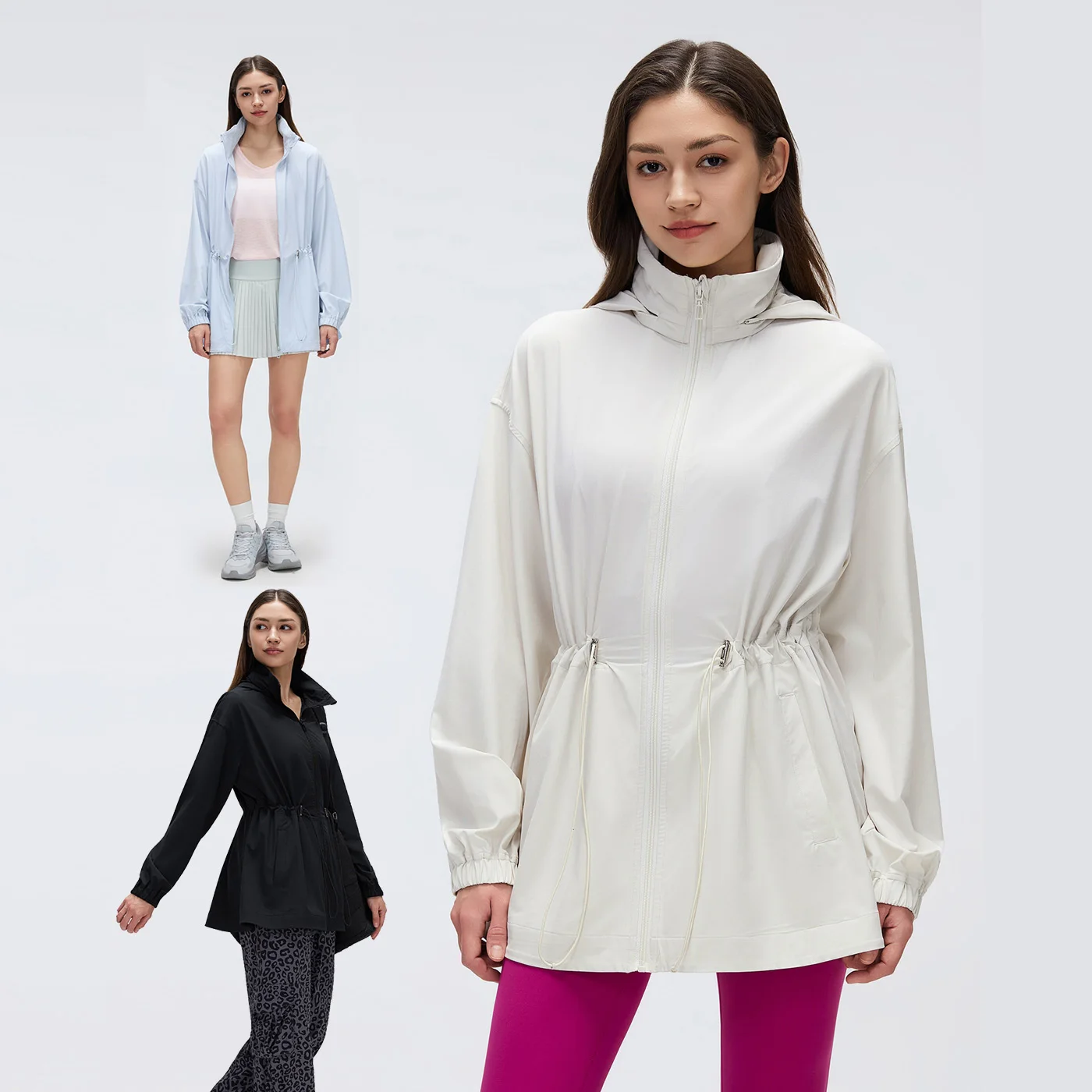 Can Store Hats Stand Collar Lightweight Quick Dry Windbreaker Jacket Women Outdoor Sport Commute Hooded Trench Coat Jacket