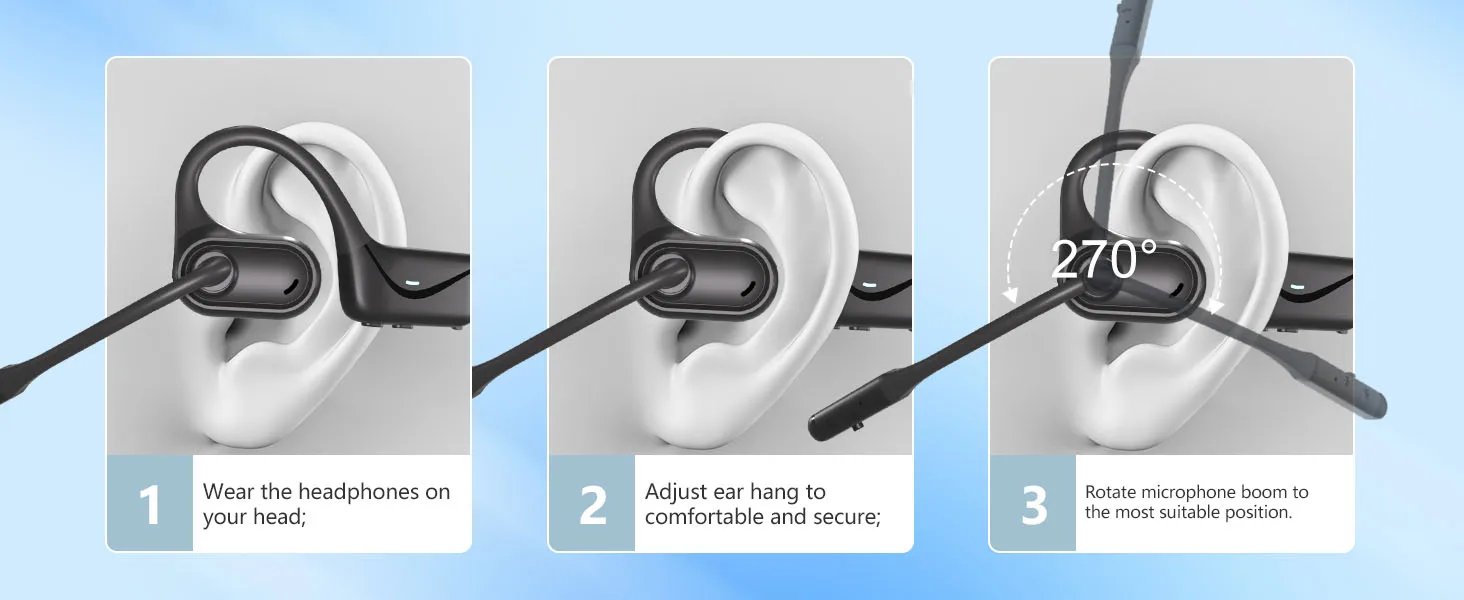 USB-Headset mit Mikrofon für PC und Laptop, Open-Ear-Kopfhörer für hohen Tragekomfort, Computer-Headset mit geräuschunterdrückendem Boom-Mikrofon – Detail 2