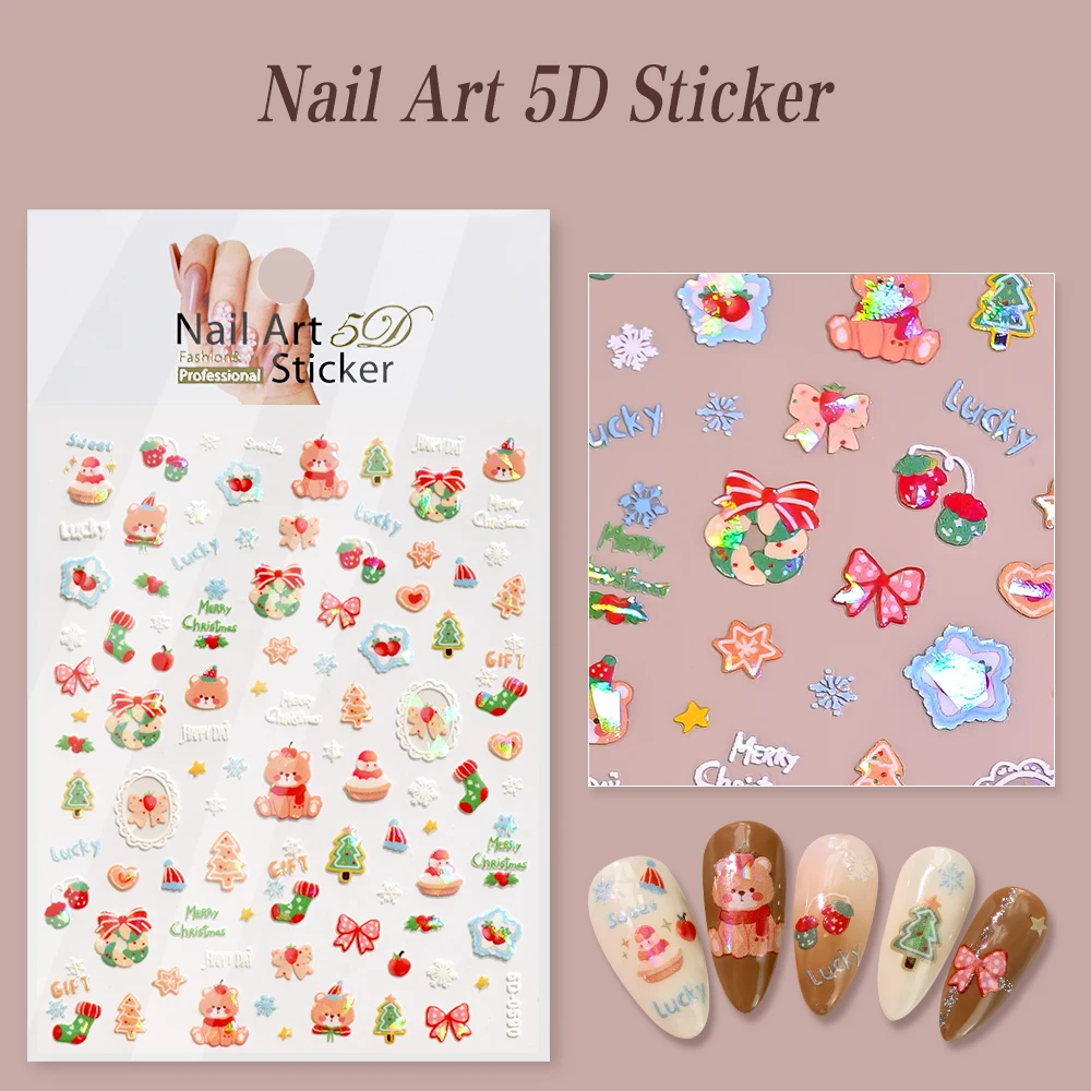 1 stks kleurrijke kerstboom ster nagelstickers cartoon xmas grenen sneeuwpop zelfklevende nagelstickers winter nieuwjaar nagelvoorziening