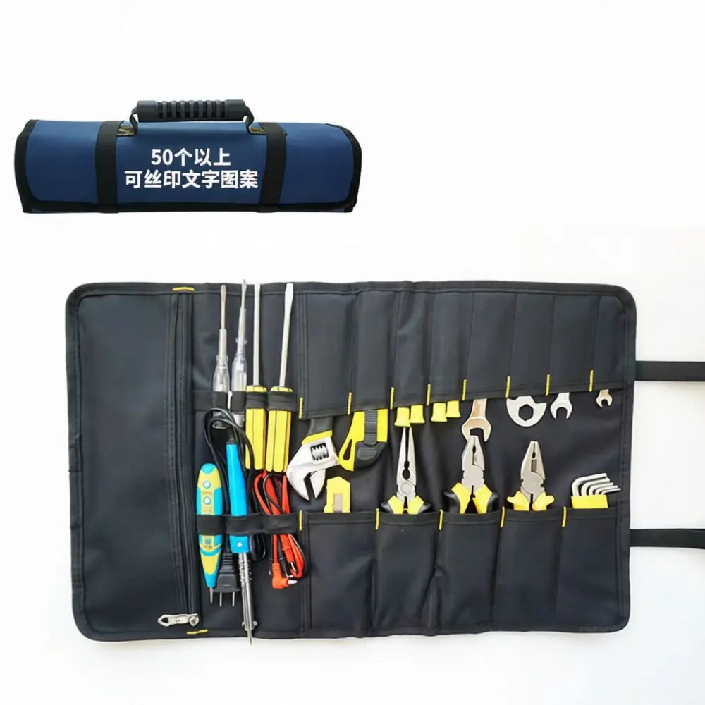 Portable Roll Up Electrician Tool Bag Heavy Duty Oxford Storage Organizer Pouch For Maintenance Repair Work Supplies