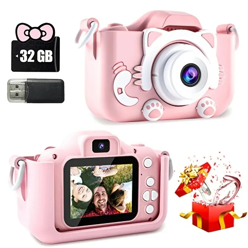 Kids Camera Toys 2 inch Screen HD Cartoon Kids Digital Camera Mini SLR Camera Cute Toy For Children Birthday Christmas Gifts