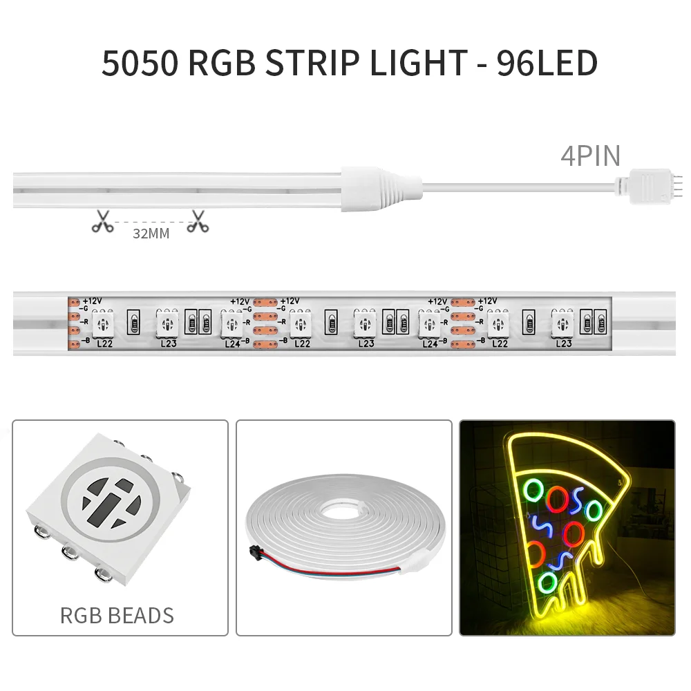 RGB Neon Lights 72/96LEDs/M Silicone Gel Flexible Led Strip Light Waterproof with Remote Controller for Outdoor Garden Party 12V