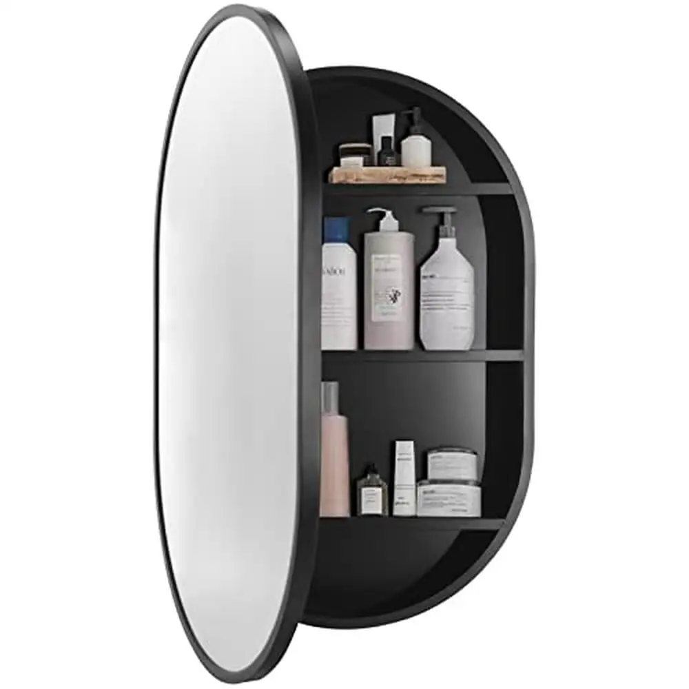 Oval Aluminum Medicine Cabinet Mirror Wall Storage 21