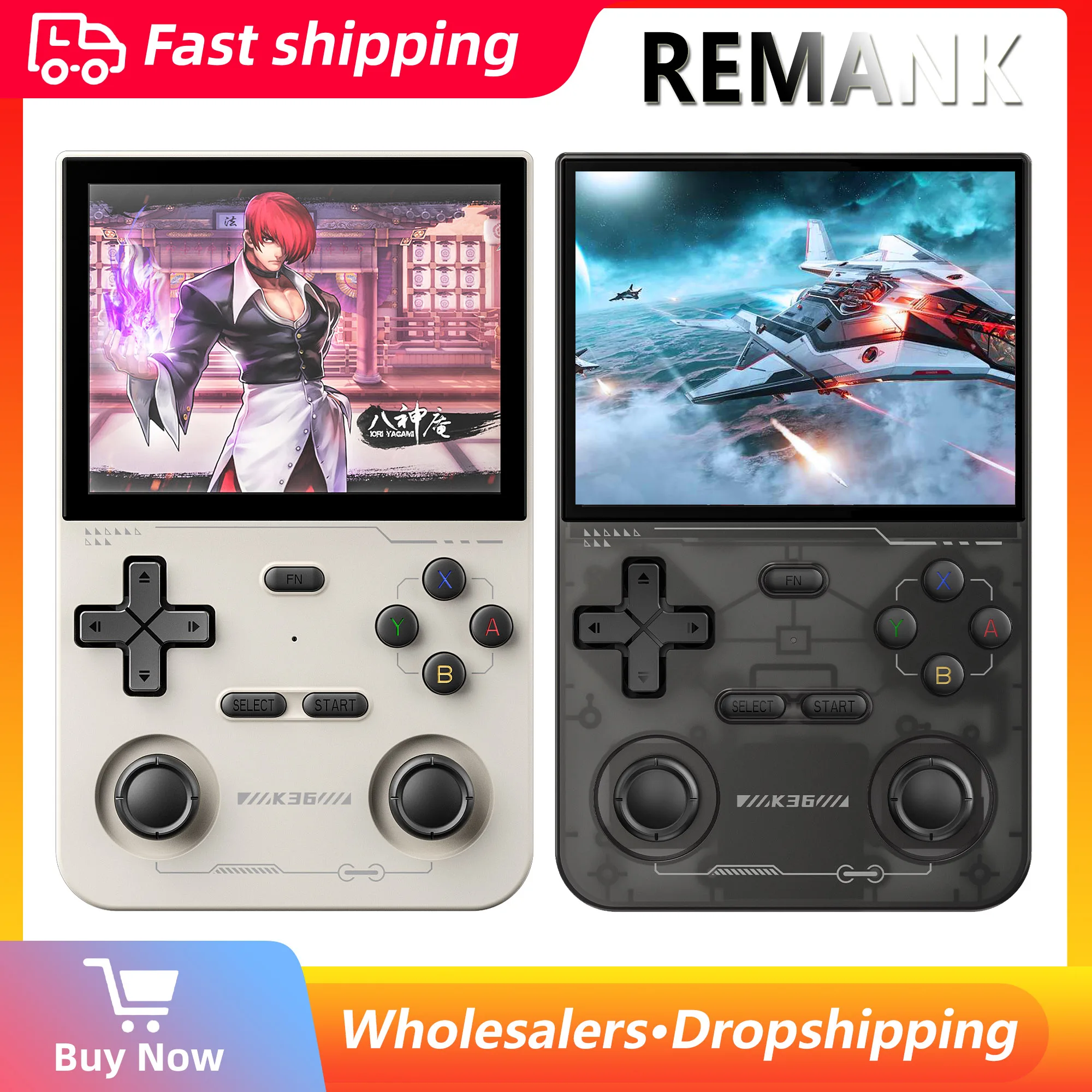 REMANK K36 Game Console Retro Handheld Video Game Console 16000 Games Emulator Portable Console 3.5 In for PS1/PSP/DC/N64/GB/SFC