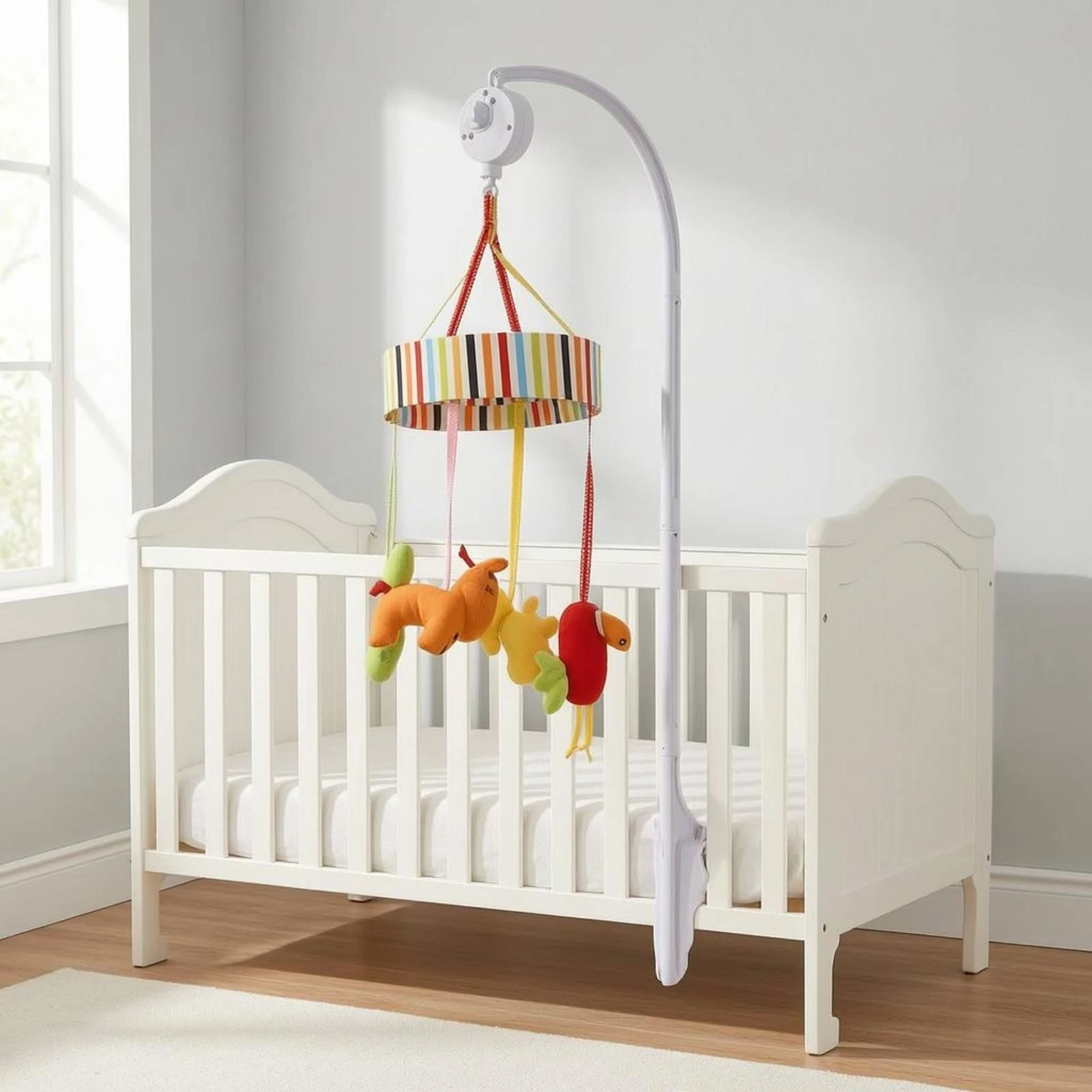 Baby Crib Mobile Stand White Crib Mobile Holder Nursery Decor Smooth Finish Tool No-Tools-Required Setup - view 5