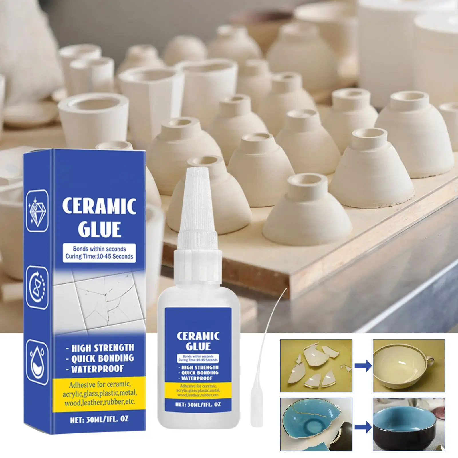 Ceramic Repair Glue | Ceramic Glue Pottery Glue | Waterproof 30ml Glass Glue, DIY Crafts Strong Adhesive, Clear Glue for Pottery