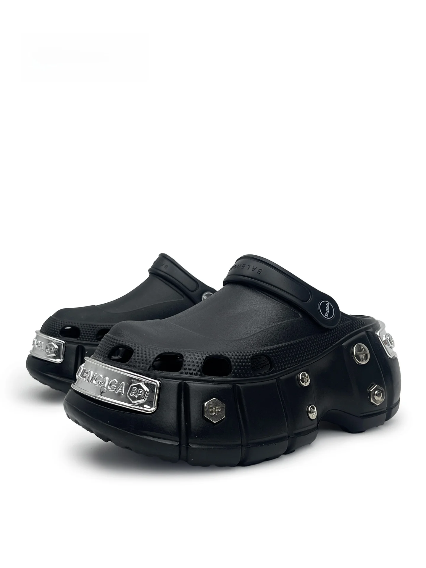 

MibVias Punk Style Thick Bottom Clog Shoes Unisex Summer New Heavy Metal Wind Two-Way Wear Hole Hole Shoes Everyday Sandals