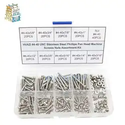 220pcs #4-40 UNC Stainless Steel Phillips Pan Head Machine Screws Nuts Assortment Kit