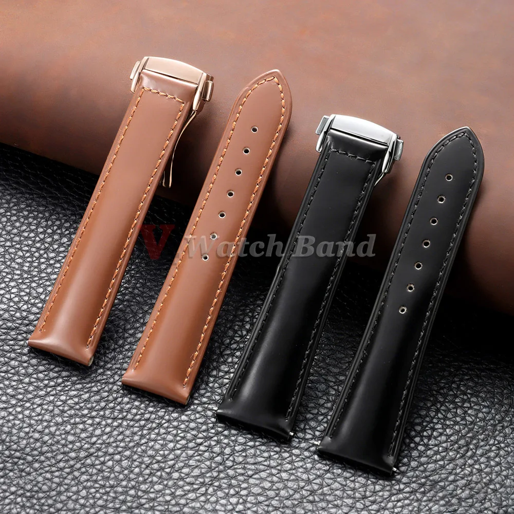 19mm 21mm Genuine Leather Watchband 20mm 22mm for Omega Seamaster 300 for Speedmaster AT150 Folding Buckle Men Sport Bracelets