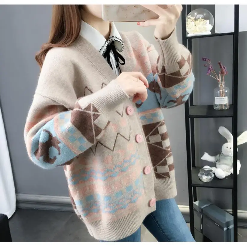 Fashion Casual Women\'s Top Spring and Autumn 2023 New Korean Version Loose Fitting Sweater Knitted Cardigan Women\'s Coat