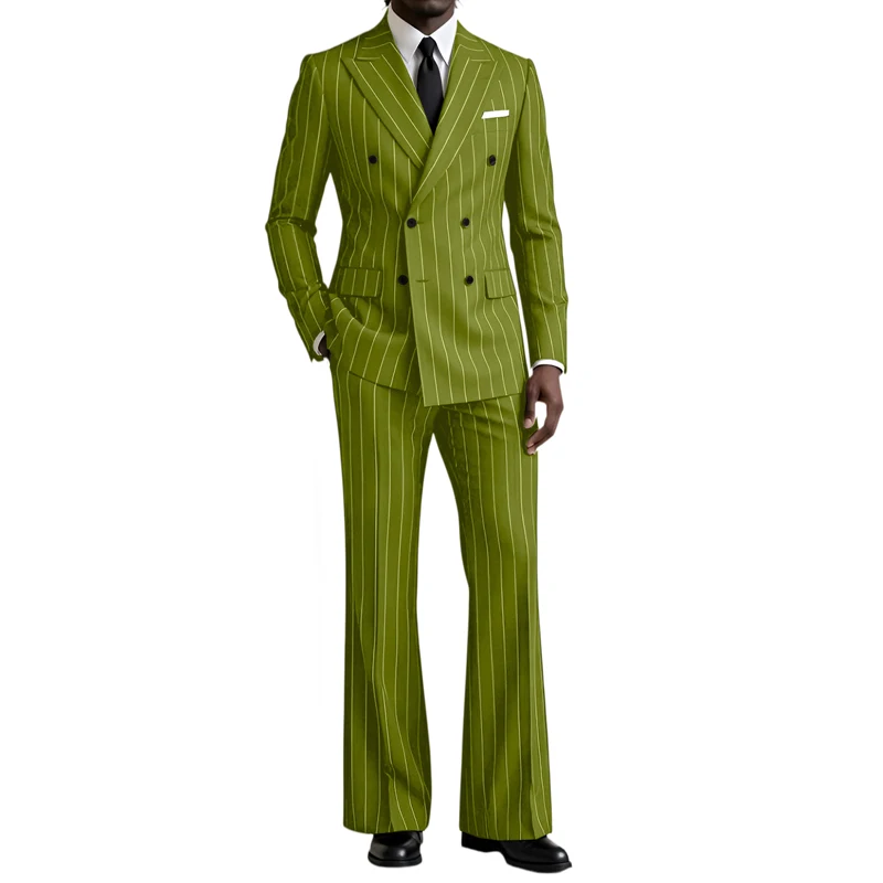 Herren Gestreifter 2-Teiliger Anzug mit Reverskragen Gerader Streifenmuster-Jacke + Schlaghose Formeller Business-Hochzeits-Party-Tuxedo für Männer