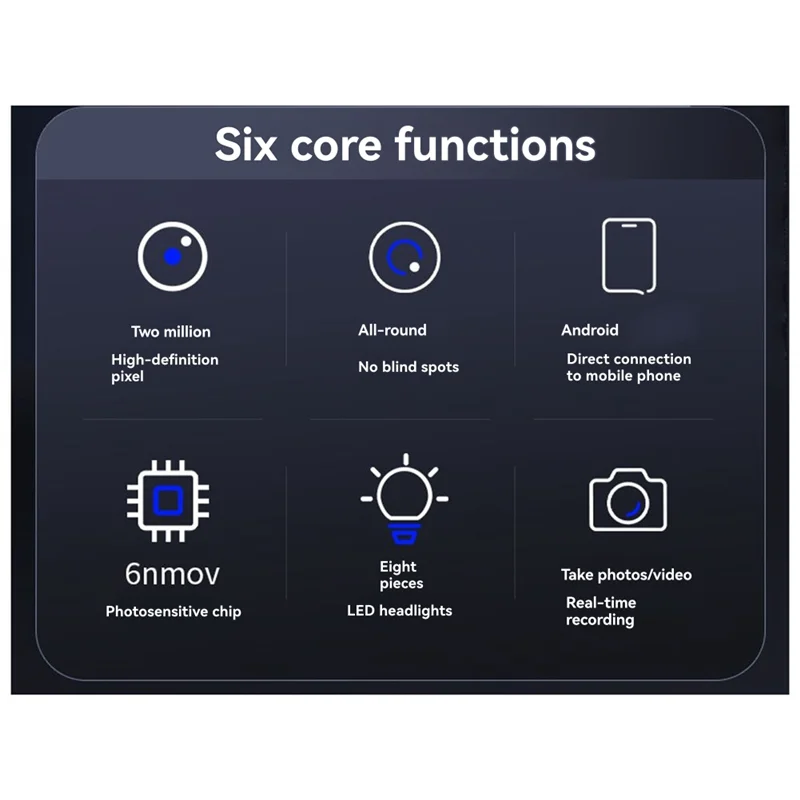 Baay endoscópio industrial de boroscópio de 2mp com 8 led para smartphone, mini câmera tipo rotação de 360 graus para inspeção de carros