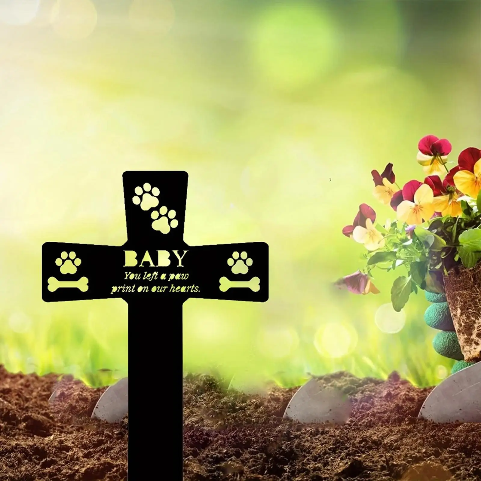 Dog Memorial Stake Pet Headstone Sign Pet Remembrance Paw Decor Cast Iron Sympathy for Yard Loss of Dog and Cat Cat Dog Outdoor