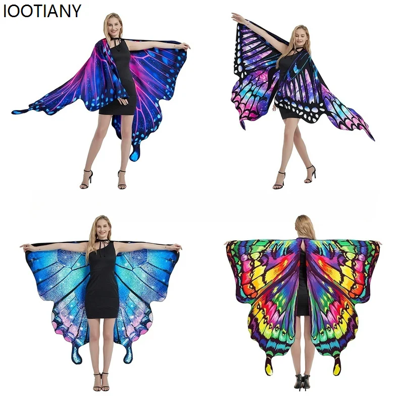 

Halloween Double-sided Print Colorful Fairy Cosplay Costume Butterfly Wings Shawl Gradient Color Dance Props Holiday Party Gifts