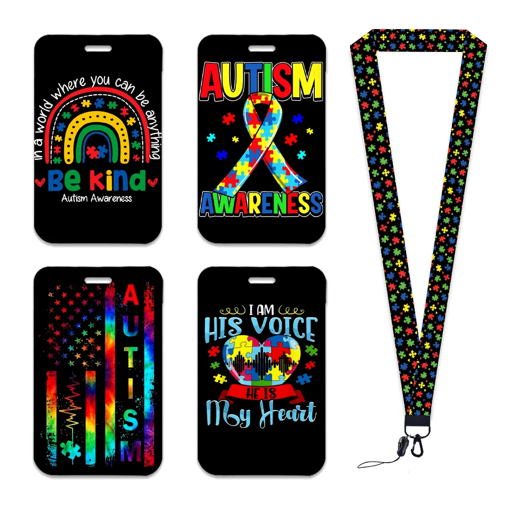 W Autism Pattern Key Lanyard Car Key Chain ID Card Pass Gym Mobile Phone Badge Kids Key Ring Holder Jewelry Decorations