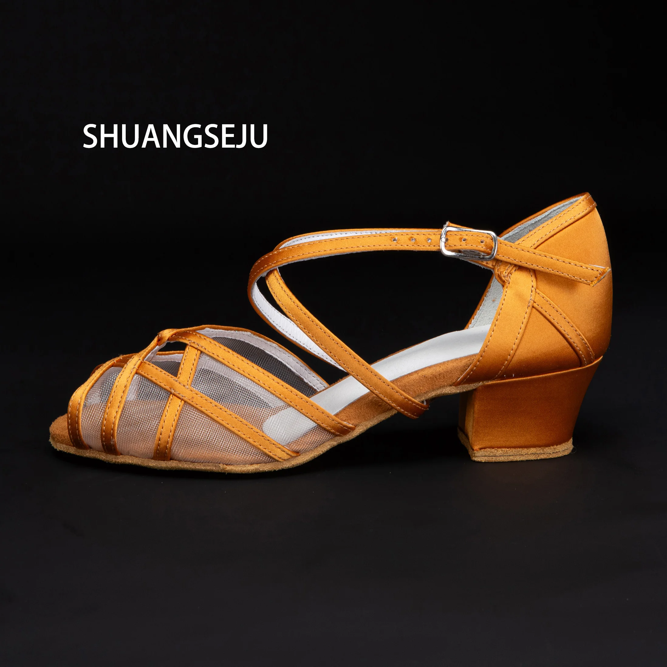 SHUANGSEJU New adult women's Latin dance shoes, bronze soft sole cha-cha salsa bachata social dance shoes, soft soles comfort