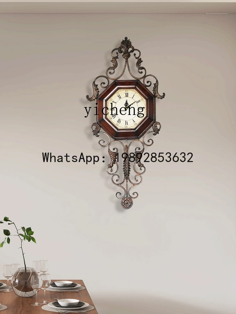 BB  solid wood retro American wall clock creative clock wrought iron silent living room decoration